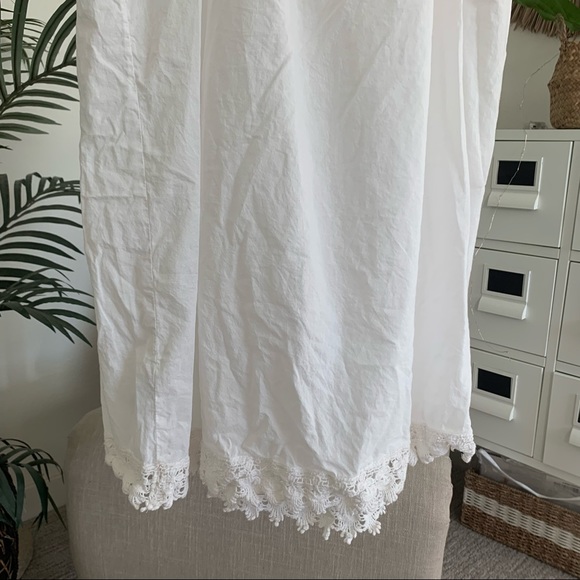Shabby Chic Boho White Crochet Lace Trim Cotton Trapeze Shift Dress Medium - Picture 7 of 11